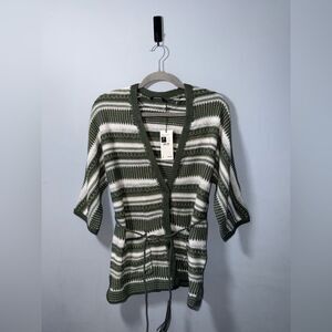 Olsen Olivia Green Striped Belted Oversized cardigan Sweater Small nwt BOHO